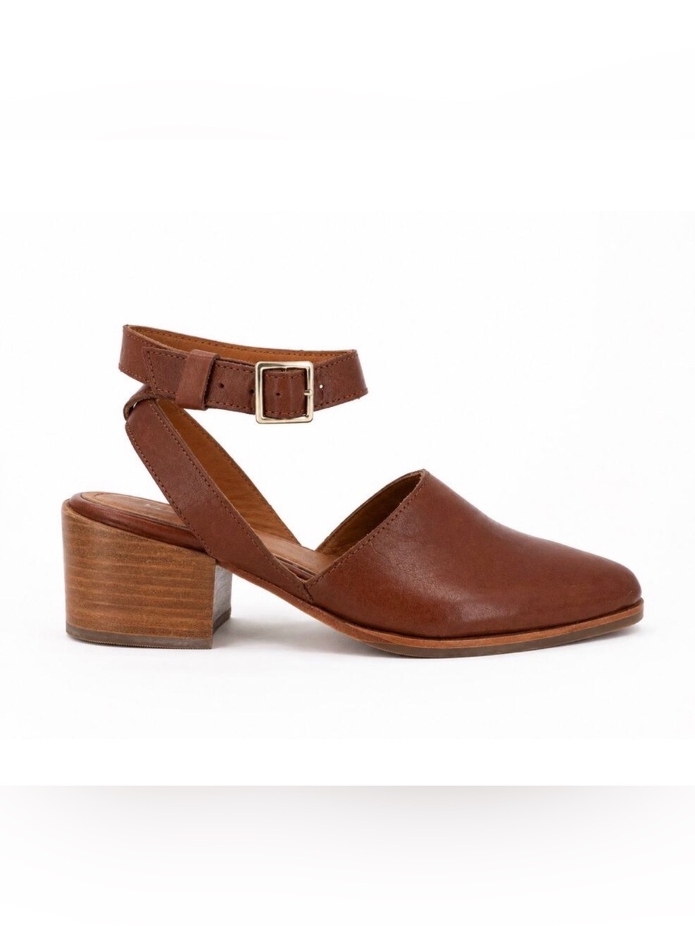 Patina Brown Leather Ankle Strap Block Heel Sandals Women’s US 8.5